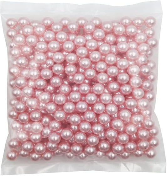 INSPIRELLE 340pcs Pink Undrilled ABS Art Faux Pearls for Vase Fillers, 12mm No Hole Makeup Beads to Hold Lipstick Eyeliner, Imitation Round Pearl Beads for Table Scatter Home Wedding Decoration