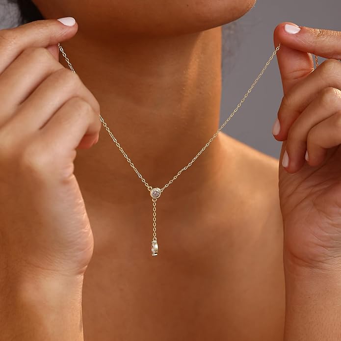 Gold Necklace for Women, Dainty Gold Long Necklaces 14k Gold Plated Prom Bar CZ Lariat Necklace Simple Choker Necklaces for Women Trendy Boho Fashion Costume Jewelry Womens