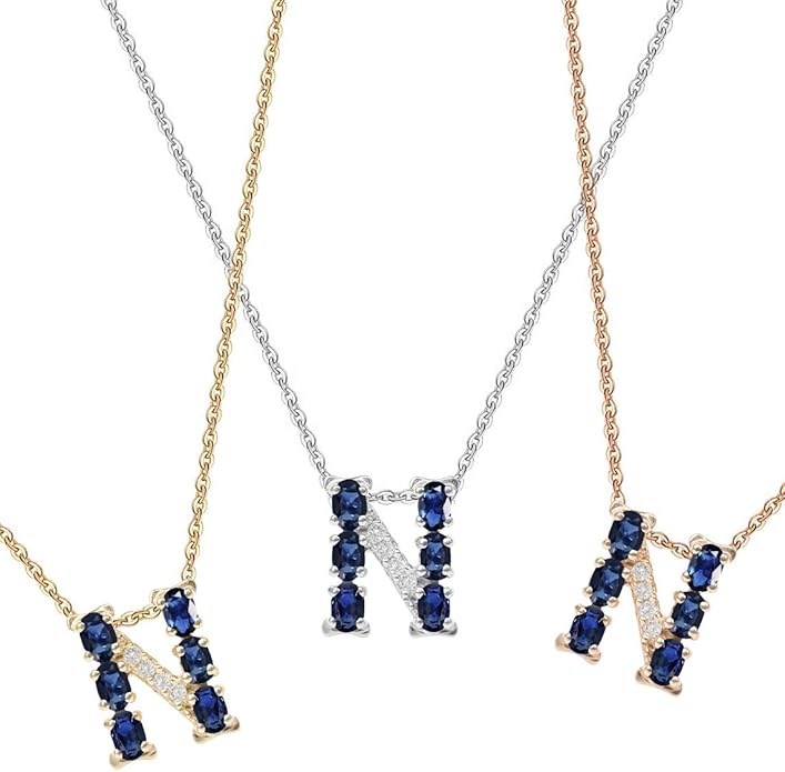 Albert Hern Blue Sapphire Initial Necklace With Diamonds & 18K Gold Chain | Irresistible Letter Pendants Jewelry | Perfect Valentine’s Day, Anniversary & Birthday Gift