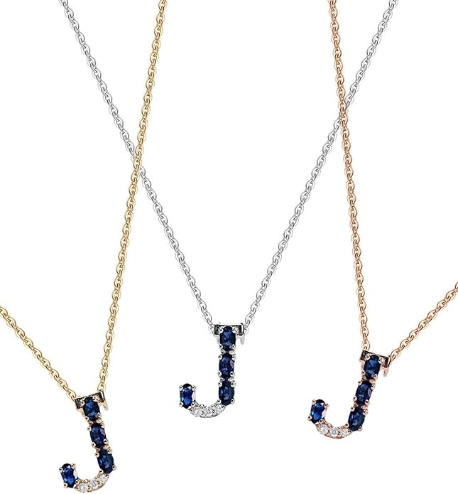 Albert Hern Blue Sapphire Initial Necklace With Diamonds & 18K Gold Chain | Irresistible Letter Pendants Jewelry | Perfect Valentine’s Day, Anniversary & Birthday Gift