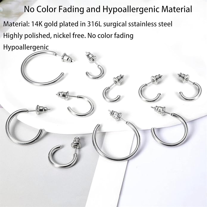 Minimalist Hoops for Women - 14K Gold Open Huggie Hoop Earrings, Hypoallergenic Tiny Hoops in Gold and Silver (Set of 1-5 Pairs)
