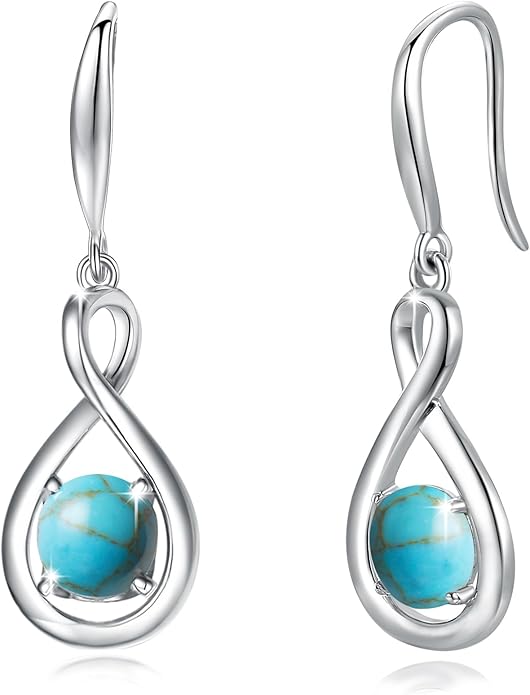 FANCIME Dangle Drop Earrings 925 Sterling Silver Dainty Infinity Round Gemstone Birthstone Jewelry Birthday Gifts for Her Women