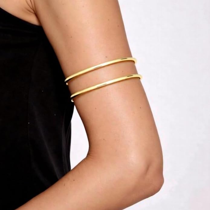 GANDC 8 Pcs Upper Arm Cuff Jewelry for Women Gold Silver Minimalist Arm Cuffs Bangle Band Armlet Adjustable Coil Armband Bracelet Set Jewelry