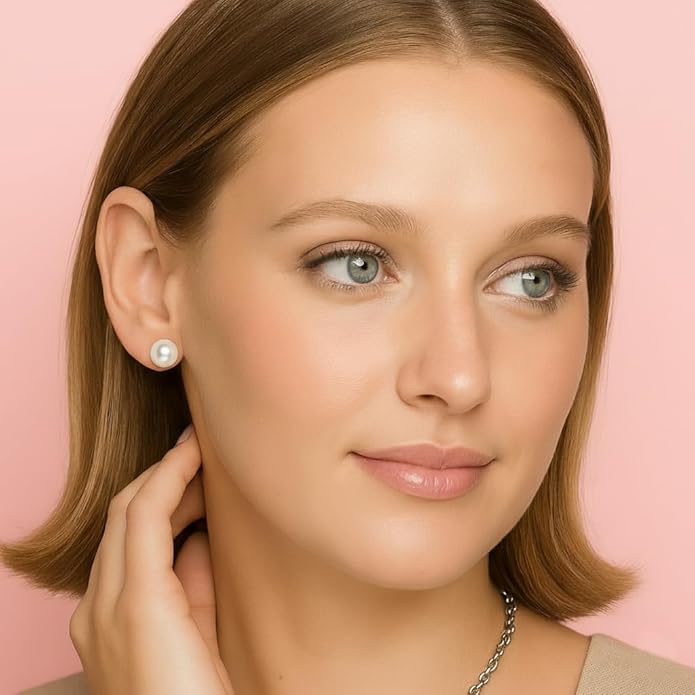 KEZEF Freshwater Pearl Stud Earrings for Women – AAA Quality Cultured Pearls on 925 Sterling Silver Post Rhodium or 14K Gold Plated, Sizes 6‑11 mm