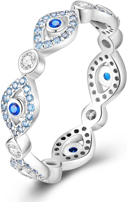 NARMO 925 Sterling Silver Rings for Women Evil Eyes Rings Entwined Line Cubic Zirconia Rings Simple Stackable Finger Rings Engagement Ring Personality Rings Size 6-9