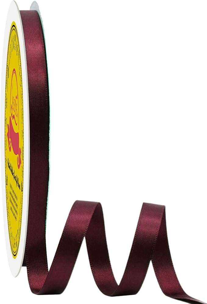 LEEQE Double Face Burgundy Satin Ribbon 3/8 inch X 50 Yards Polyester Burgundy Ribbon for Gift Wrapping Very Suitable for Weddings Party Invitation Decorations and More