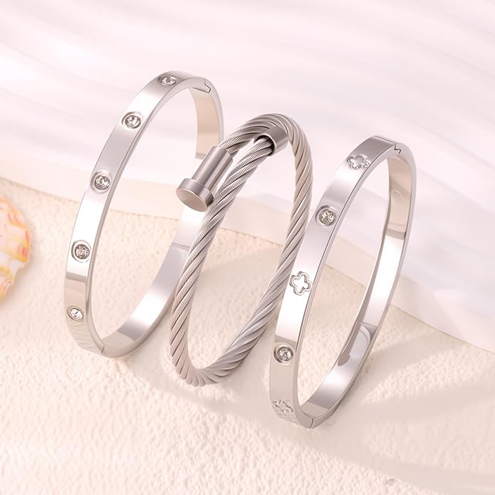 Gold Bracelets for Women - Stackable Bangles with Friendship & Love Theme - Stainless Steel Jewelry Gift for Her