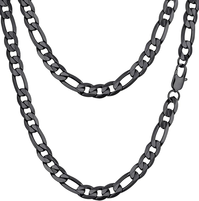 PROSTEEL 316L Stainless Steel Figaro Cuban Chain Necklace for Men, Black/18K Real Gold Plated, 4/5/6/7.5/9/10/13mm, 14inch-30inch, Come with Box
