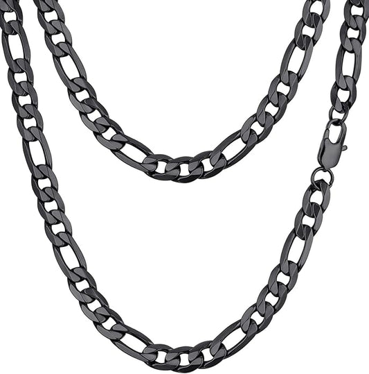 PROSTEEL 316L Stainless Steel Figaro Cuban Chain Necklace for Men, Black/18K Real Gold Plated, 4/5/6/7.5/9/10/13mm, 14inch-30inch, Come with Box