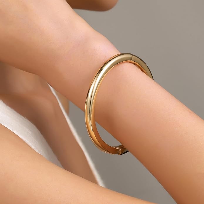 jokcde Chunky Gold/Silver Gold Cuff Bangle Bracelets for Women Trendy Hinged Cuff Open Wide Chunky Gold Bracelet Minimalist Bangle Jewelry Gift