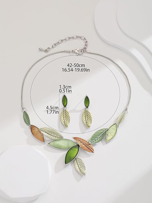 Vintage Chunky Statement Jewelry Set Retro Leaf Floral Geometric Bohemian Boho Bib Necklace Earring Set Fashion Costume Jewelry for Women Girls Wedding Party Prom Unique Gift