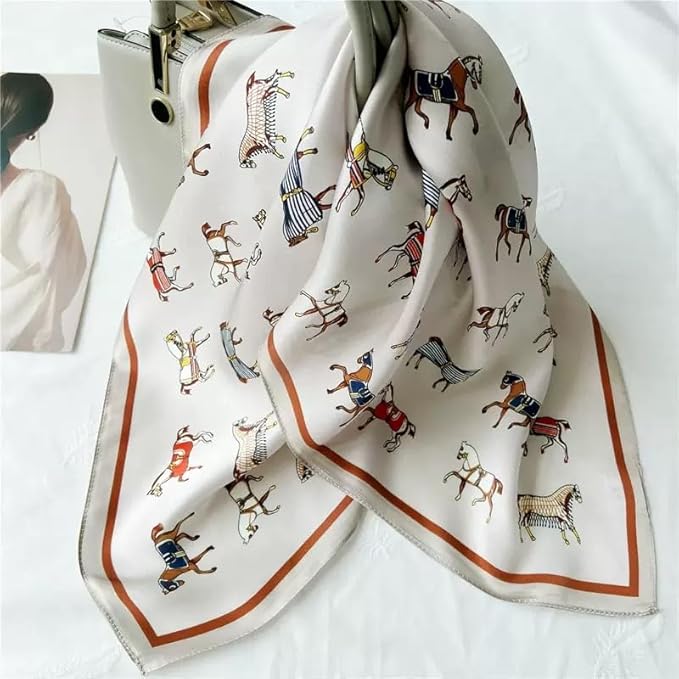 ANDANTINO 100% Pure Mulberry Silk Small Square Scarves -21'' x 21''- Digital Printed Neckerchief –Women Men Lightweight Scarf