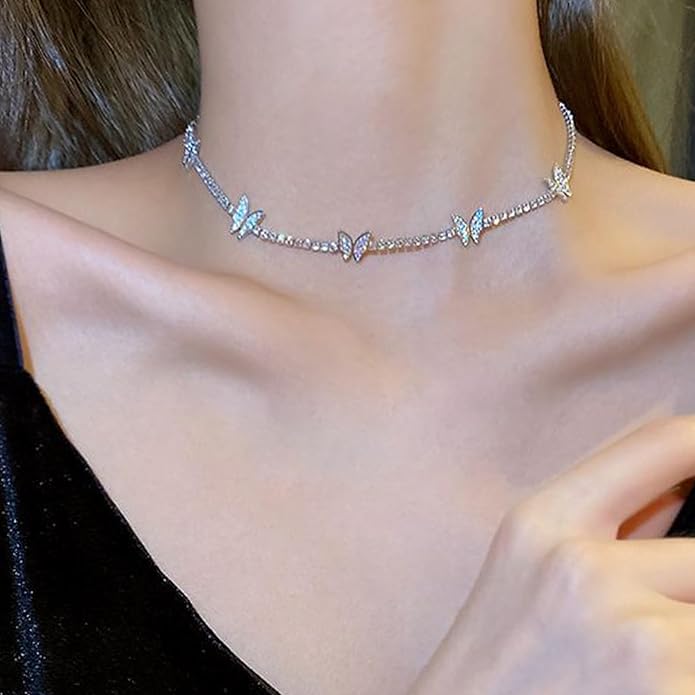 Tennis Necklace Bracelet for Women, Sterling Sliver, Dainty Chocker Necklace, Crystal Bracelet for Women, Wedding Jewelry for Bride, Sparkly Party Prom Hypoallergenic