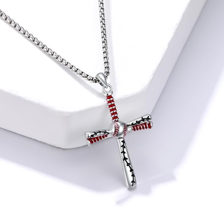 Taioiat Baseball Necklace for Men 925 Sterling Silver Sports Necklace Baseball Cross Necklace Jewelry Gifts for Women Men
