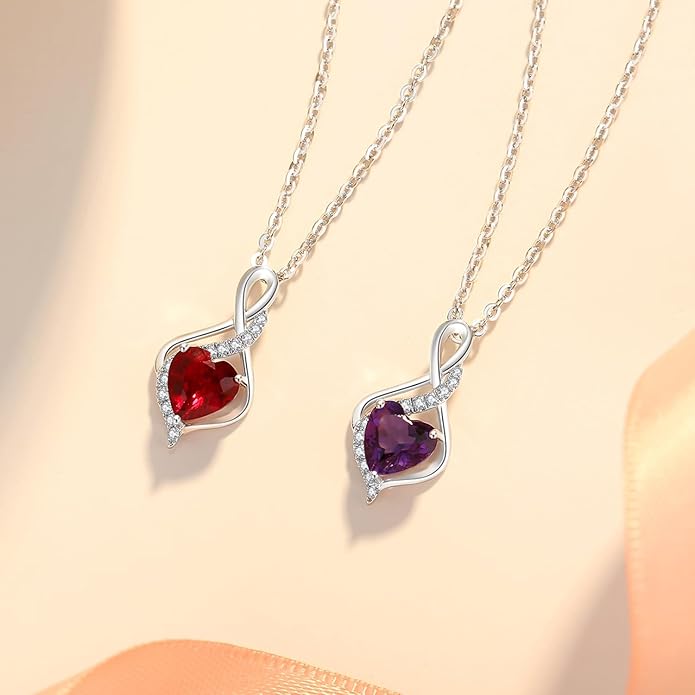FANCIME 14K Solid White Gold Infinity Heart Birthstone Necklace for Women with Diamond Pendant Birthday Gifts for Mom Women Sterling Silver Chain 16" + 2" Extender