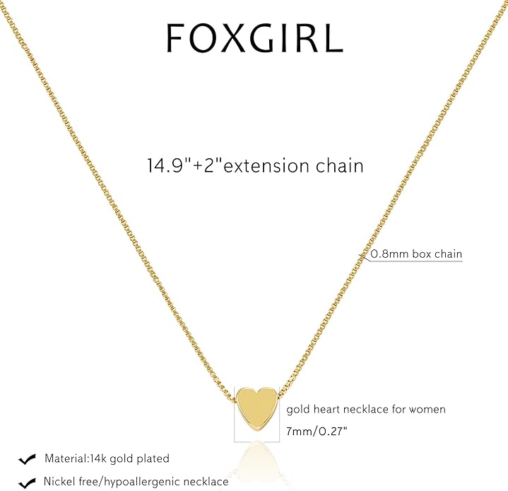 Foxgirl Gold Heart Necklaces for Women 14k Gold Plated Pendant Necklace Simple Cute Necklaces for Women Dainty Layered Choker Necklaces for Women Gold Jewelry for Teen Girls