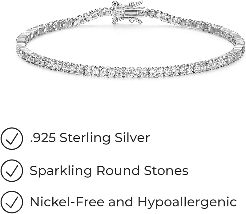 Amazon Essentials Plated Sterling Silver Round Cut Cubic Zirconia Tennis Bracelet