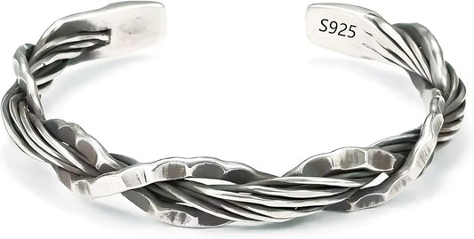 Kim Carrey S925 Sterling Silver Bracelet, Open Bangle Cuff Design, Men's Stacked Bracelets Gift Jewelry for My Man