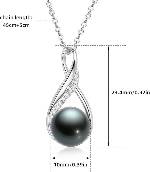 DENGGUANG Tahitian Black Pearl Necklace for Women Genuine 9-10mm Round Tahitian Cultured Pearls Pendant 18K Gold Plated 925 Sterling Silver - Jewelry Gifts for Mom Wife Daughter