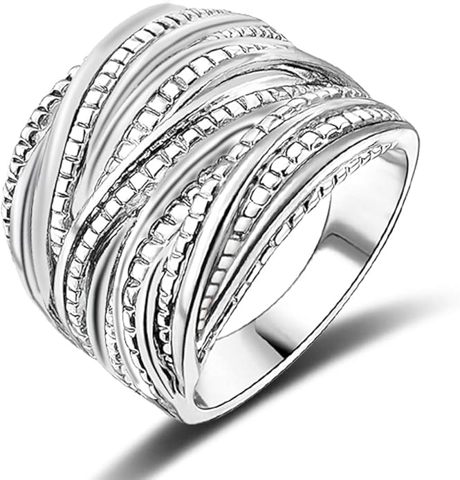 2 Tone Intertwined Crossover Statement Ring Fashion Chunky Band Rings for Women Wide Index Finger Rings Costume Jewelry