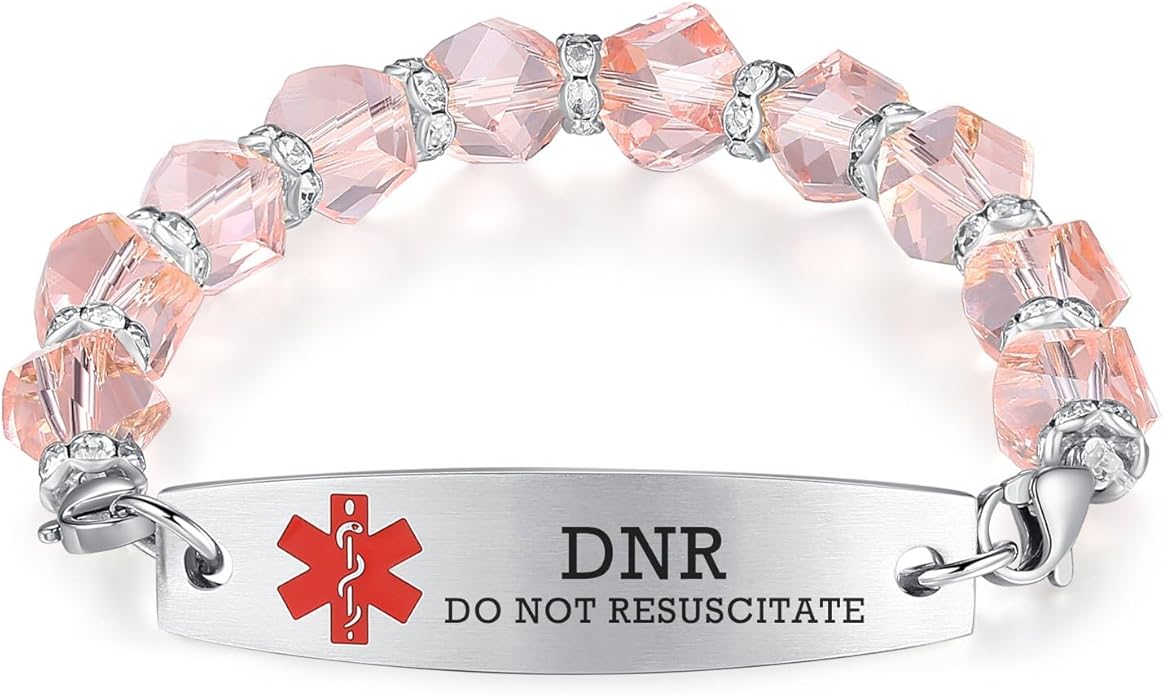 mnmoom 7.5 inch interchangeable Medical id bracelets for Women beads Medical alert bracelets with customize engraving