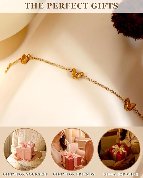 Gold Ankle Bracelets for Women Waterproof - 18K Gold Plated Stainless Steel Dainty Heart Anklets, Non Tarnish Meaningful Gifts for Her Sister Best Friend or Yourself
