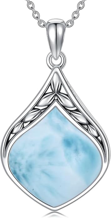 Teardrop Necklace 925 Sterling Silver Vintage Natural Gemstone Pendant Jewelry Birthday Christmas Gifts for Women Mom