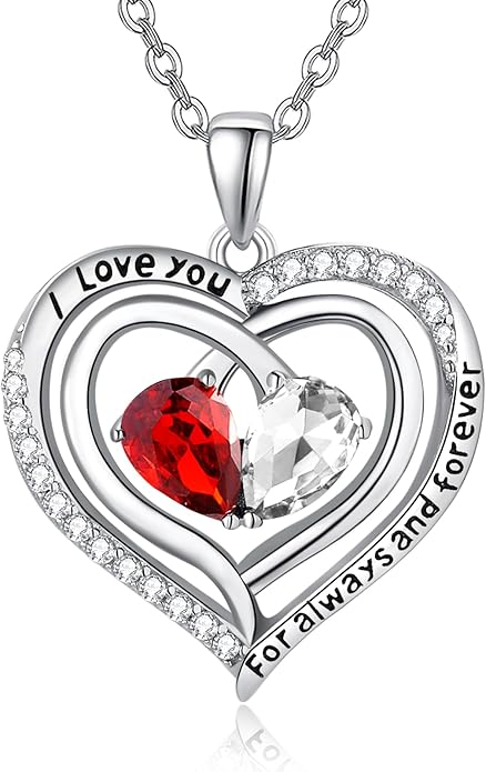 Zeuslia Double Birthstone Necklace Gifts for Wife - 925 Sterling Silver Sunflower/Rose/Crown Cross/Compass/Heart Pendant I Love You Necklace, Anniversary Birthday Gifts for Wife Girlfriend Mom Her