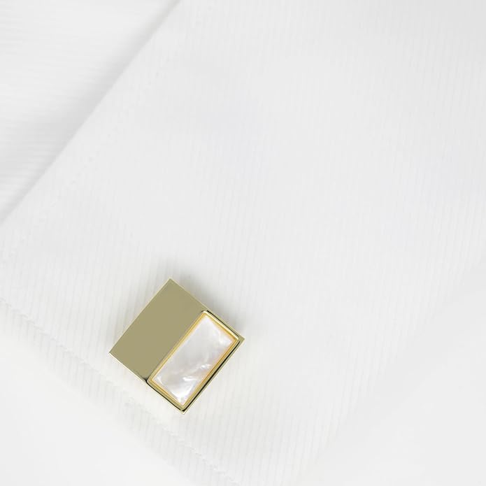 MENDEPOT Mother Of Pearl Cufflinks With Box Men Classic White Stone Cuff Links Wedding Groom Gift