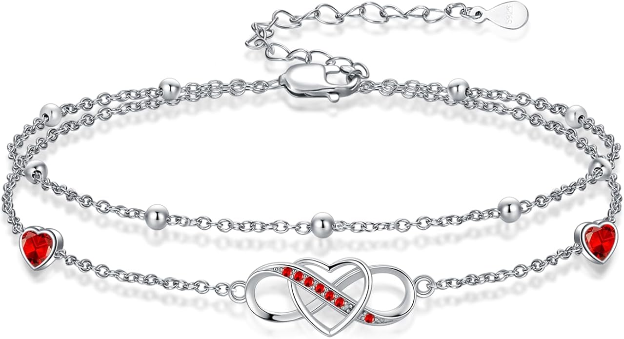 Anklet for Women 925 Sterling Silver Double Infinity Ankle Bracelet Waterproof Summer Jewelry Anniversary Birthday Gifts for Her