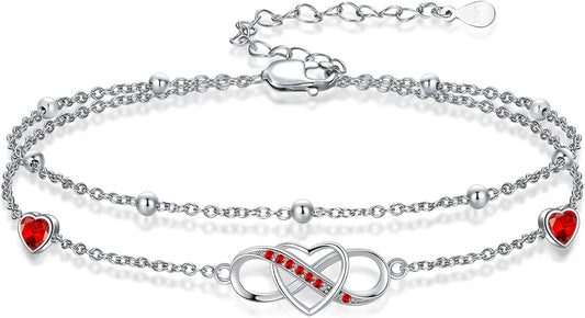 Anklet for Women 925 Sterling Silver Double Infinity Ankle Bracelet Waterproof Summer Jewelry Anniversary Birthday Gifts for Her