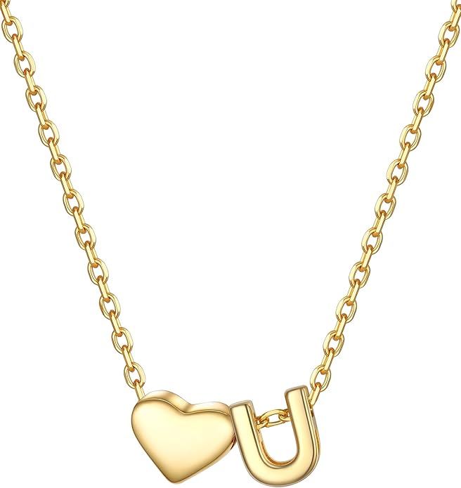 PROSILVER Initial Heart Necklace for Women, 925 Sterling Silver Tiny Heart Letter Necklace Siver, Gold Necklace, Come with Box