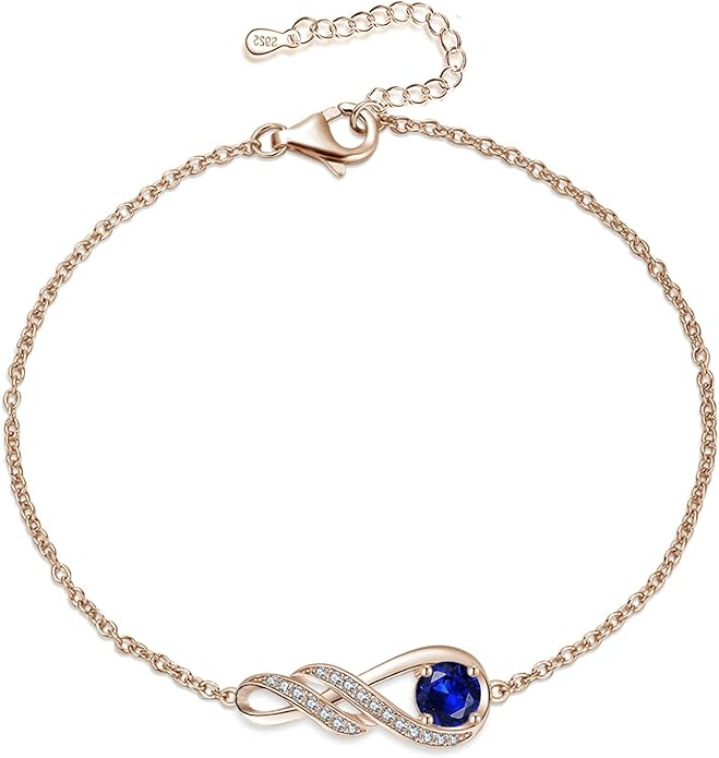 Birthstone Bracelets for Women 925 Sterling Silver Created Gemstone Bracelet Infinity Pendant Jewelry for Her, 6.7"+1.2"