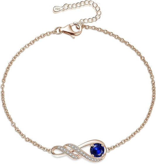 Birthstone Bracelets for Women 925 Sterling Silver Created Gemstone Bracelet Infinity Pendant Jewelry for Her, 6.7"+1.2"