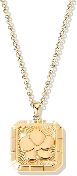 Gold Flower Pendant Necklace Dainty Floral Choker 14K Plated Shining Cute Heart Necklace for Women