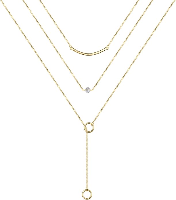 Turandoss Gold Layered Necklaces for Women - 14K Gold Plated Handmade Multilayer Bar Pearls Coin Disc Moon Butterfly Medallion Adjustable Dainty Layered Choker Necklaces for Women Jewelry
