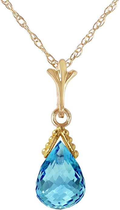 Galaxy Gold GG 14k Solid Gold Jewelry Set: Natural Briolette Blue Topaz Pendant Necklace and Dangle Earrings