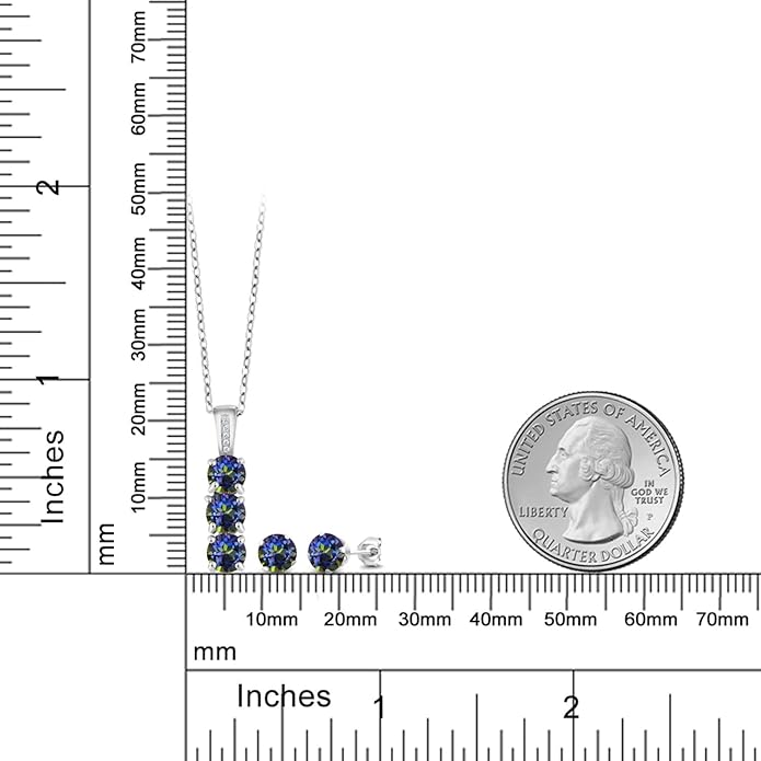 Gem Stone King 925 Sterling Silver 5MM Gemstone Birthstone and White Diamond 3-Stone Pendant and Earrings Jewelry Set For Women | With 18 Inch Chain