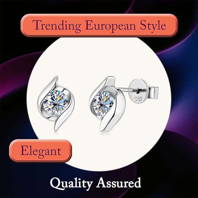 Exquisite Moissanite & 925 Sterling Silver Jewelry Set: Trendy European Design with Pendant (1 Carat, 1/4-inch, 6.5mm) and Earrings (Each: 0.5 Carat, 3/16-inch, 5mm) – Elegant Leather Gift Box Included