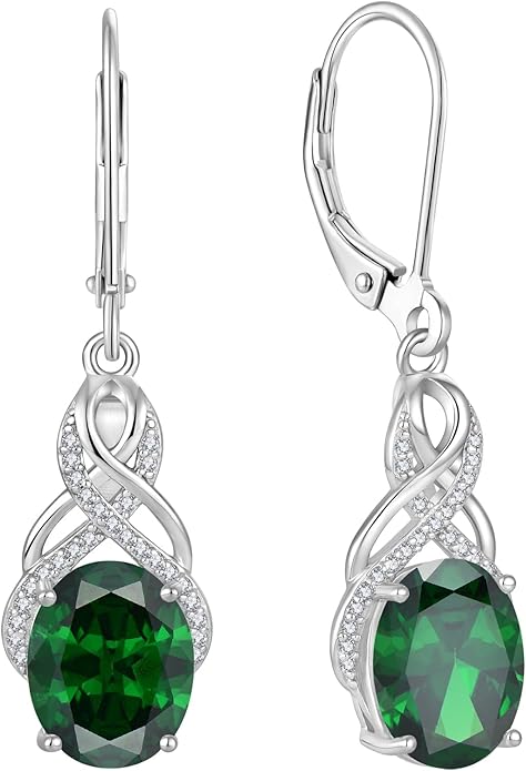 Starchenie 925 Sterling Silver Earrings for Women Infinity Dangle Earrings Amethyst Oval Cut Birthstone Jewelry Gift