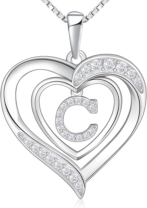RIVIKO Heart Initial Necklace for Women, 925 Sterling Silver Letter Pendant,Personalized Charm Alphabet Jewelry Valentines Mother's Day Anniversary Christmas Birthday Gifts for Women Her Mom Wife