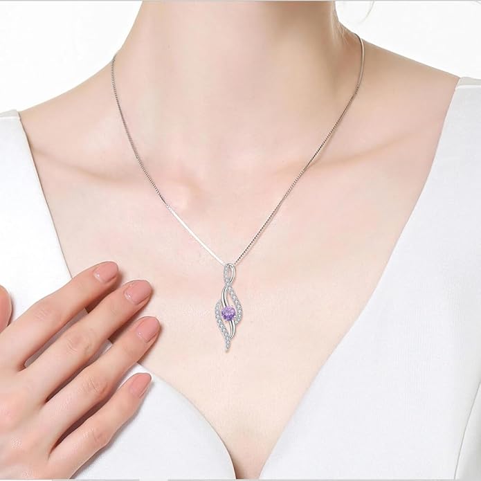 Women Infinity Necklace 925 Sterling Silver Twist Birthstone Pendant with Chain 5A Cubic Zirconia Jewelry