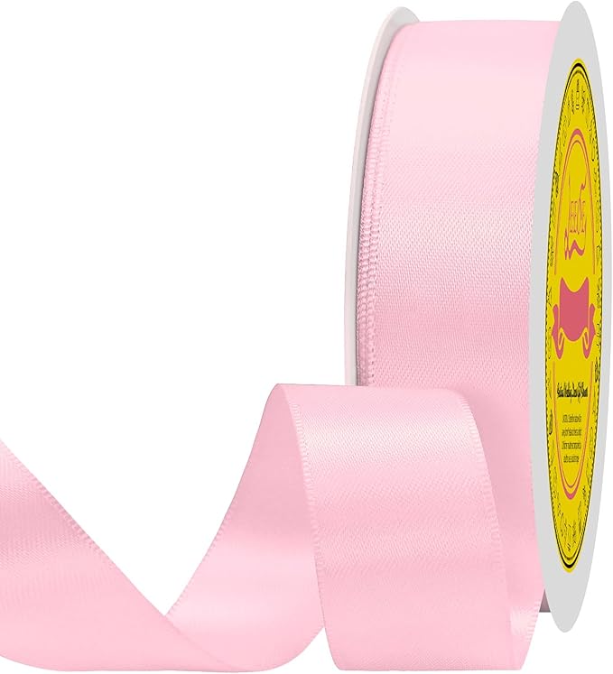 LEEQE Double Face Light Pink Satin Ribbon 7/8 inch X 100 Yards Polyester Light Pink Ribbon for Gift Wrapping Very Suitable for Weddings Party Hair Bow Invitation Decorations and More