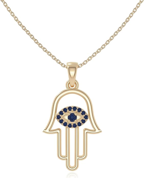 Natural Gemstone Evil Eye-Hamsa Hand Pendant Necklaces for Women in Silver/18K Yellow/Rose Gold Vermeil,Birthstone Jewelry Gifts for Her Birthday,Anniversary,Christmas,Graduation