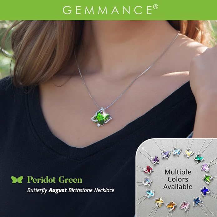 Gift Butterfly Birthstone Crystal Necklace, Silver Tone with 18”+2” Chain, Necklace for Mother’s Day Anniversary Birthday Gifts for Women and Daughter