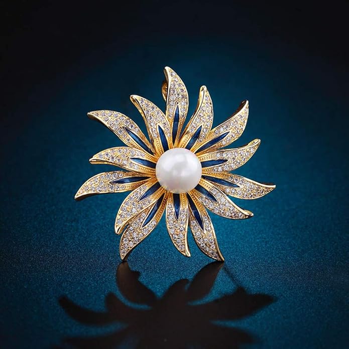 Brooch Pins for Women Girls Fashion Flower Crystal Rhinestone Pearl Jewelry