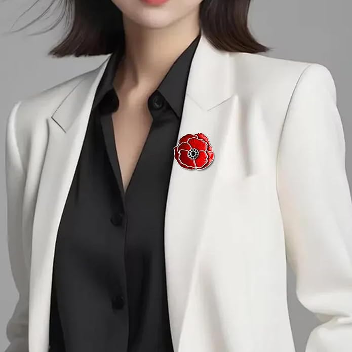 Poppy Flower Brooch - Memorial Day Veterans Day Armistice Day Pins - Remembrance Jewelry Gift Flower Pin for Women Mom Stepmother Grandma