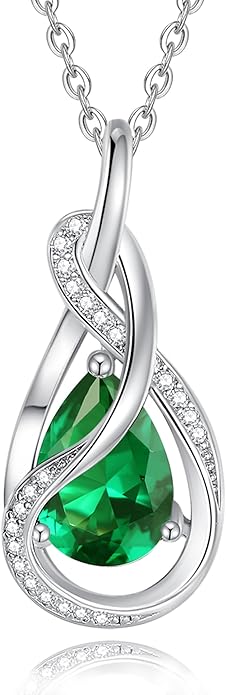 FANCIME TimelessTie Birthstone Necklace for Women White Gold Plated Sterling Silver Ribbon Design Jewelry Knot Pendant Fine Jewelry Gemstone Birthday Graduation Anniversary Christmas Gifts for Women Wife Mother Her