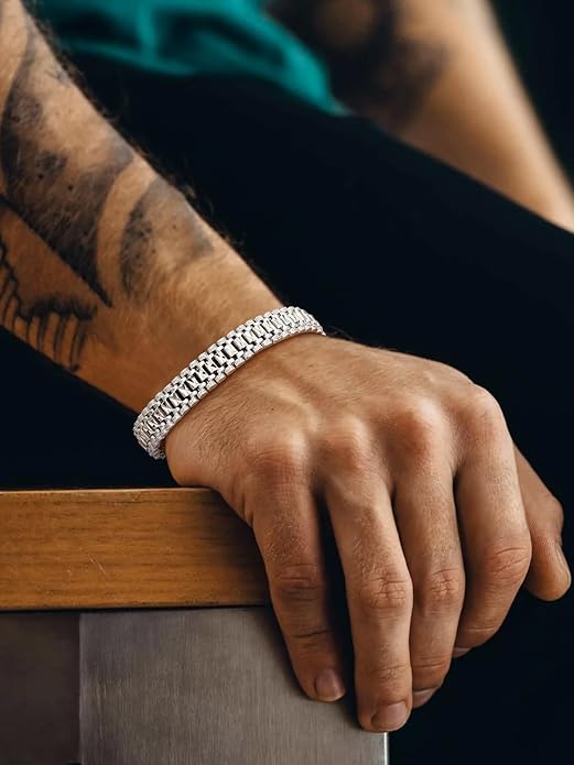 U7 Link Bracelets for Men, Cuban Link/Rope/Watch Band Solid Bracelet, Silver Black Gold Color Wrist Bracelet 3/6/9/12/15mm Width, 6.5/7.5/8.3 Inch Length, Hand Chain Jewelry for Mens Women