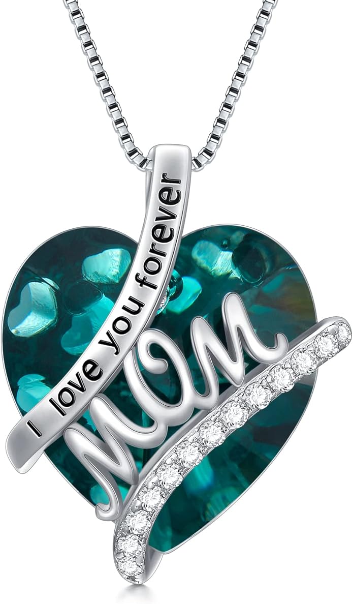Mothers Day Gifts for Mom s925 Sterling Silver I Love You Forever Love Hear Mon Pendant Necklace with 12 Birthstone Jewelry Birthday Christmas Gifts for Women Grandma Mom Nana From Duaghter Son
